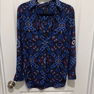 Ann Taylor Blue and Red Patterned Blouse